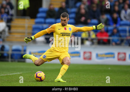 Brighton & Hove Albion Torhüter Matthew Ryan in Aktion. Premier League match, Cardiff City v Brighton & Hove Albion in Cardiff City Stadion am Samstag, den 10. November 2018. Dieses Bild dürfen nur für redaktionelle Zwecke verwendet werden. Nur die redaktionelle Nutzung, eine Lizenz für die gewerbliche Nutzung erforderlich. Keine Verwendung in Wetten, Spiele oder einer einzelnen Verein/Liga/player Publikationen. pic von Andrew Obstgarten/Andrew Orchard sport Fotografie/Alamy leben Nachrichten Stockfoto