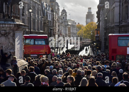 London, Großbritannien. 11 Nov, 2018. Menschenmassen beobachten die Parade in Whitehall. Quelle: Matthew Chattle/Alamy leben Nachrichten Stockfoto