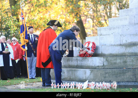 Worcester, Großbritannien. 11. November 2018. Zum Ende des Ersten Weltkrieges erinnert an den Worcester Cathedral. Peter Lopeman/Alamy leben Nachrichten Stockfoto