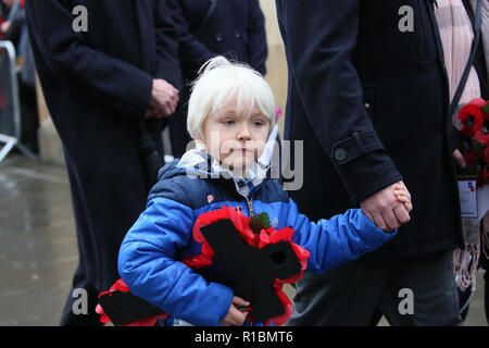Manchester, Großbritannien. 11. Nov 2018. Veteranen des Konflikts, der Angehörige der Streitkräfte und der Öffentlichkeit nehmen Sie Teil an den Service der Erinnerung Kennzeichnung 100 Jahre seit dem Ende des Zweiten Weltkrieges!. Das Ehrenmal, Manchester, 11. November 2018 (C) Barbara Cook/Alamy leben Nachrichten Stockfoto