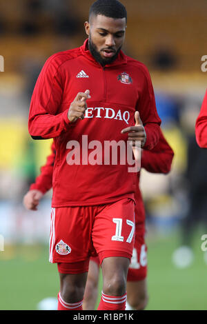 Burslem, Staffordshire, Großbritannien. 11. Nov 2018. Sunderland, Jerome Sinclair (17) Während der ersten Runde des FA Cup Match zwischen Port Vale und Sunderland bei Vale Park, Burslem, England am 11. November 2018. Foto von Jurek Biegus. Nur die redaktionelle Nutzung, eine Lizenz für die gewerbliche Nutzung erforderlich. Keine Verwendung in Wetten, Spiele oder einer einzelnen Verein/Liga/player Publikationen. Credit: UK Sport Pics Ltd/Alamy leben Nachrichten Stockfoto