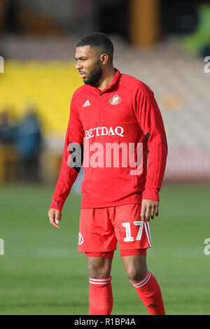 Burslem, Staffordshire, Großbritannien. 11. Nov 2018. Sunderland, Jerome Sinclair (17) Während der ersten Runde des FA Cup Match zwischen Port Vale und Sunderland bei Vale Park, Burslem, England am 11. November 2018. Foto von Jurek Biegus. Nur die redaktionelle Nutzung, eine Lizenz für die gewerbliche Nutzung erforderlich. Keine Verwendung in Wetten, Spiele oder einer einzelnen Verein/Liga/player Publikationen. Credit: UK Sport Pics Ltd/Alamy leben Nachrichten Stockfoto