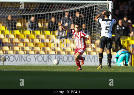 Burslem, Staffordshire, Großbritannien. 11. Nov 2018. Sunderland Mittelfeldspieler George Honeyman (10) Während der ersten Runde des FA Cup Match zwischen Port Vale und Sunderland bei Vale Park, Burslem, England am 11. November 2018. Foto von Jurek Biegus. Nur die redaktionelle Nutzung, eine Lizenz für die gewerbliche Nutzung erforderlich. Keine Verwendung in Wetten, Spiele oder einer einzelnen Verein/Liga/player Publikationen. Credit: UK Sport Pics Ltd/Alamy leben Nachrichten Stockfoto