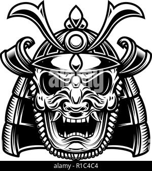 Japanische samurai Maske und Helm. Design Element für Logo, Label, Emblem, Zeichen, Poster. Vector Illustration Stock Vektor