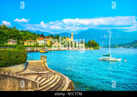 Tremezzo Tremezzina in Como Lake District. Traditionellen italienischen See mit Blick auf das Dorf und Treppen. Italien, Europa. Stockfoto