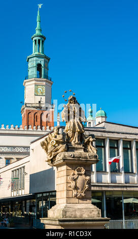 Statue des Hl. Johannes von Nepomuk und das Rathaus von Poznan, Polen Stockfoto