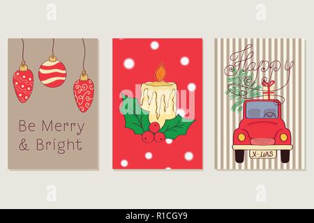 Hand Weihnachtskarte Sammlung erstellt. Frohe Weihnachten und Neues Jahr Typografie. Cute urlaub Grußkarte, Einladung, Plakat und Vorlagen. Vektor i Stock Vektor