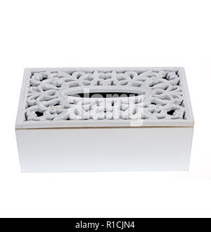 Holz Design Box auf weißem Hintergrund Stockfoto