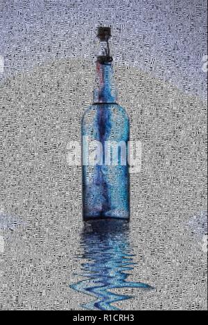 Blaue Substanz wie Rauch in der Glasflasche. Bild aus Worten Stockfoto