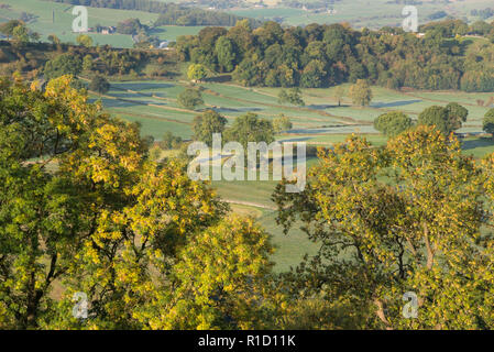 Eine kühle Herbstmorgen in der Taube Tal um Crowdecote, Buxton, England. Eine schöne Gegend des Peak District. Stockfoto