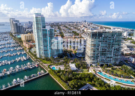 Miami Beach Florida, South Pointe SoFi, Luftaufnahme von oben, Apogee Wohnanlage, Murano in Portofino, Hochhaus Wolkenkratzer Gebäude Stockfoto