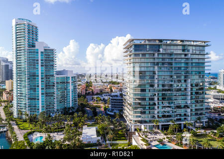 Miami Beach Florida, Luftaufnahme von der Decke Apogee Wohnanlage, Murano in Portofino Hochhaus Türme Wohngebäude, Stockfoto