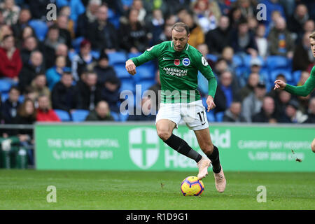 Cardiff, Wales, UK. 10. November 2018. Glenn Murray von Brighton & Hove Albion in Aktion. Premier League match, Cardiff City v Brighton & Hove Albion in Cardiff City Stadion am Samstag, den 10. November 2018. Dieses Bild dürfen nur für redaktionelle Zwecke verwendet werden. Nur die redaktionelle Nutzung, eine Lizenz für die gewerbliche Nutzung erforderlich. Keine Verwendung in Wetten, Spiele oder einer einzelnen Verein/Liga/player Publikationen. pic von Andrew Obstgarten/Andrew Orchard sport Fotografie/Alamy leben Nachrichten Stockfoto