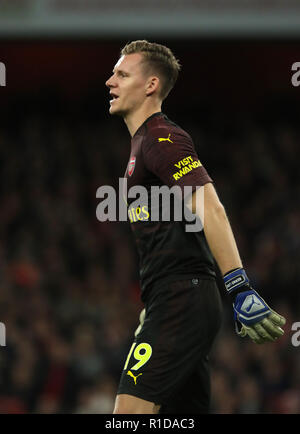 London, Großbritannien. 11. Nov 2018. Bernd Leno (A) im Arsenal v Wolverhampton Wanderers (Wölfe) die Englische Premier League Spiel im Emirates Stadium, London, am 11. November 2018. ** Dieses Bild ist für die redaktionelle Nutzung nur ** Quelle: Paul Marriott/Alamy leben Nachrichten Stockfoto