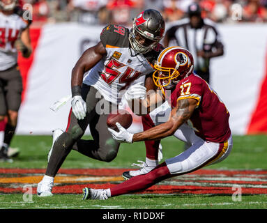 Tampa, Florida, USA. 11 Nov, 2018. Washington Redskins wide receiver Michael Floyd (17) nicht die Fänge im 2. Quartal ca während des Spiel zwischen den Washington Redskins und die Tampa Bay Buccaneers bei Raymond James Stadium in Tampa, Florida. Del Mecum/CSM/Alamy leben Nachrichten Stockfoto