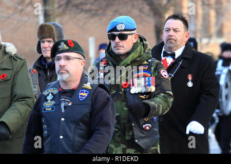 Quebec, Kanada 11/11/2018. Erinnerung Tag der Parade und die Zeremonie in der Stadt von Joliette Stockfoto