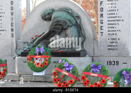 Quebec, Kanada 11/11/2018. Tag der Erinnerung War Memorial in der Stadt von Joliette Stockfoto