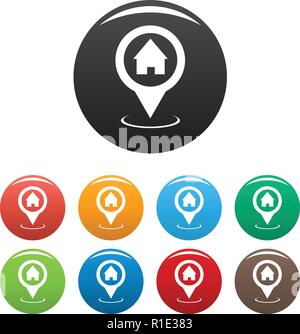 Home Kartenzeiger Symbole gesetzt. Vektor einfache Startseite Karte Zeiger Vector Icons in verschiedenen Farben isoliert auf weißem Stock Vektor