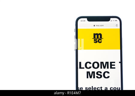 SOLOTHURN, Schweiz - 11 November, 2018: MSC-Logo auf einem modernen Smartphone angezeigt Stockfoto