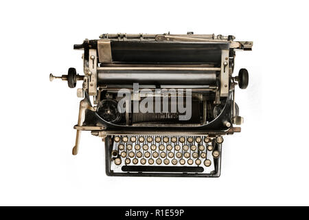 Schreibmaschine auf weißem Hintergrund der Ansicht von Oben Stockfoto