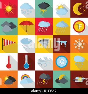 Wetter Symbole gesetzt. Flache Abbildung: 25 Wetter Vector Icons für Web Stock Vektor