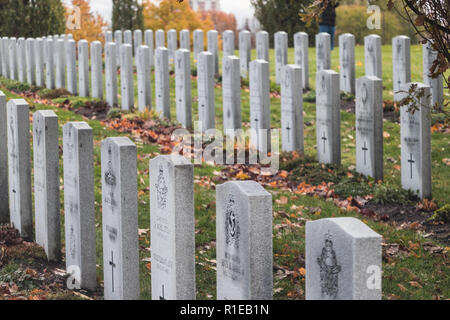 Grabdenkmäler der gefallenen Soldaten im Zweiten Weltkrieg - National Cemetery - Ottawa, Ontario, Kanada Stockfoto