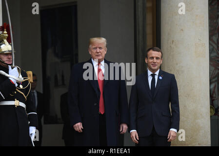 November 10, 2018 - Paris, Frankreich: US Präsident Donald Trump trifft sich mit der französische Präsident Emmanuel Längestrich im Elysee-palast. Le President francais Emmanuel Längestrich recoit Sohn homolog americain Donald Trump a l'Elysee. *** Frankreich/KEINE VERKÄUFE IN DEN FRANZÖSISCHEN MEDIEN *** Stockfoto