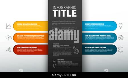 Vektor multipurpose Infografik Vorlage mit sechs Elementen und den Titel mit Beschreibung in der Mitte Stock Vektor