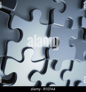3D-Illustration abstrakt Hintergrund. Bild der Puzzleteile in chrom grau Metall. Stockfoto