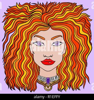 Doodle Mädchen Gesicht. Frauen boho Portrait. Vector Illustration. Stock Vektor