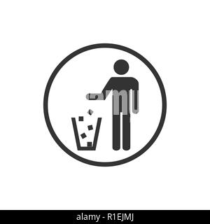Garbage Symbol. Wurf nicht unterzeichnen. Symbol "Papierkorb". Logo auf weißem Hintergrund. Flach Stock Vektor