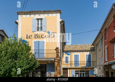 Buchhandlung Eingang, in Banon (Frankreich). Librairie Les "Bleuets", À Banon, Stockfoto