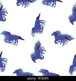 Nahtlose Equestrian vector Pattern mit Pferde in kalten Farben Stock Vektor