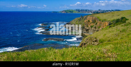 Panoramablick auf einen Abschnitt des Kiama zu gerringong an der Küste zu Fuß hervorragend für die einheimische Tierwelt und Whale Watching NSW, Australien Stockfoto