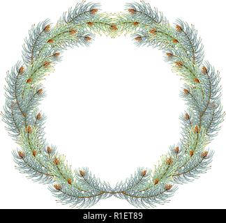 Grüne Weihnachten pine Wreath. blue christmas wreath Fichte. Stock Vektor