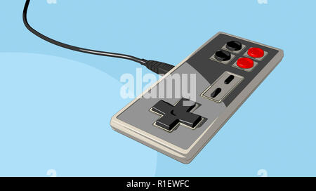 Ein regelmäßiges Vintage rechteckige Gaming Controller mit roten und schwarzen Tasten auf einer isolierten weißen studio Hintergrund - 3D-Rendering Stockfoto