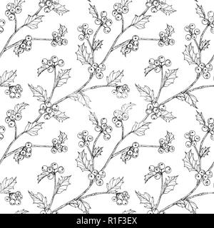 Weihnachten Muster nahtlose Hintergrund. mit Stechpalme, Beeren Abbildung. Stock Vektor