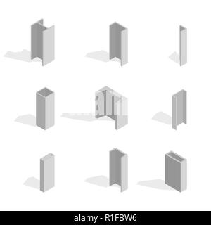 Stahlträger isoliert auf weißem Hintergrund. Design-Elemente für den Bau und Umbau. Flache isometrische 3D-Stil, Vektor-Illustration. Stock Vektor