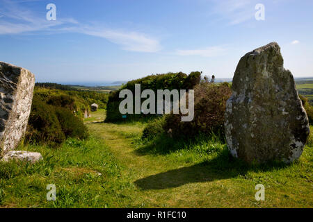 Gebäude aus Stein bleibt bei Chysauster Ancient Eisenzeit Dorf, in der Nähe von Penzance, Cornwall, England Stockfoto