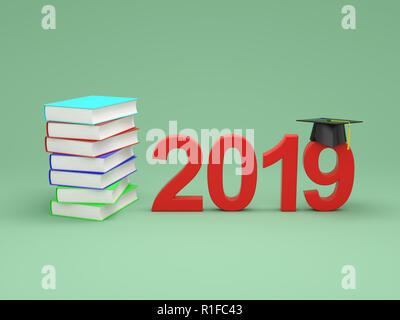 Neues Jahr 2019 mit Bücher - gerenderten 3D-Bild Stockfoto