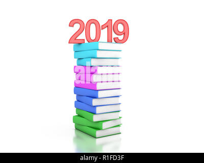 Neues Jahr 2019 mit Text Bücher - 3D Rendering Image Stockfoto