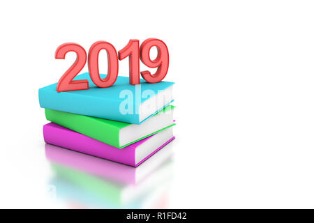 Neues Jahr 2019 mit Text Bücher - 3D Rendering Image Stockfoto