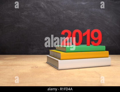 Neues Jahr 2019 mit Text Bücher - 3D Rendering Image Stockfoto