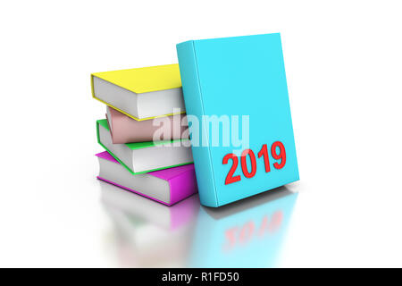 Neues Jahr 2019 mit Text Bücher - 3D Rendering Image Stockfoto