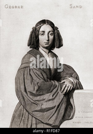 George Sand, Pseudonym von Lucie Amadine Aurore Dupin, 1804-1876. Der französische Autor. Durch L. Calamatta eingraviert. Stockfoto