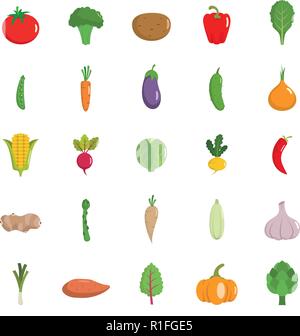 Gemüse Symbole gesetzt. Flache Darstellung von 25 Gemüse Vector Icons auf weißem Hintergrund Stock Vektor
