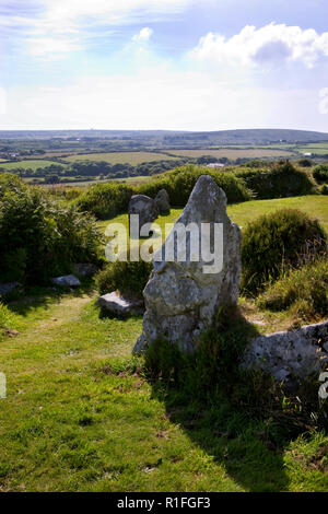 Gebäude aus Stein bleibt bei Chysauster Ancient Eisenzeit Dorf, in der Nähe von Penzance, Cornwall, England Stockfoto