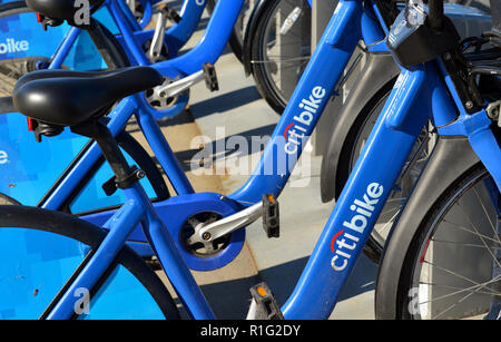 CitiBike, in Midtown ist ein Fahrrad teilen Programm, mit Überlastung und der Fahrzeugverkehr in Manhattan reduzieren Stockfoto