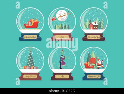 Frohe Weihnachten Glaskugel Sammlung. Vector Illustration Stock Vektor