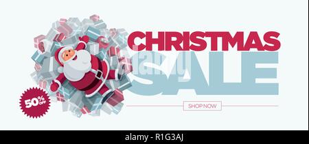 Vektor Weihnachten Banner Design mit Santa Claus Abbildung. Weihnachten Verkauf Konzept Design. Am besten für Poster, Werbung oder social media Post. Stock Vektor